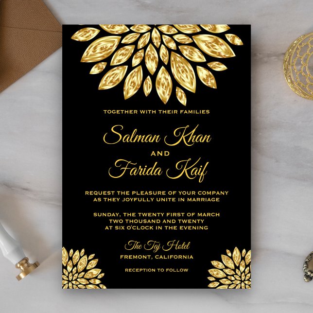 Gold-Ziermetalle-Blume Einladung zur Hochzeit (Von Creator hochgeladen)