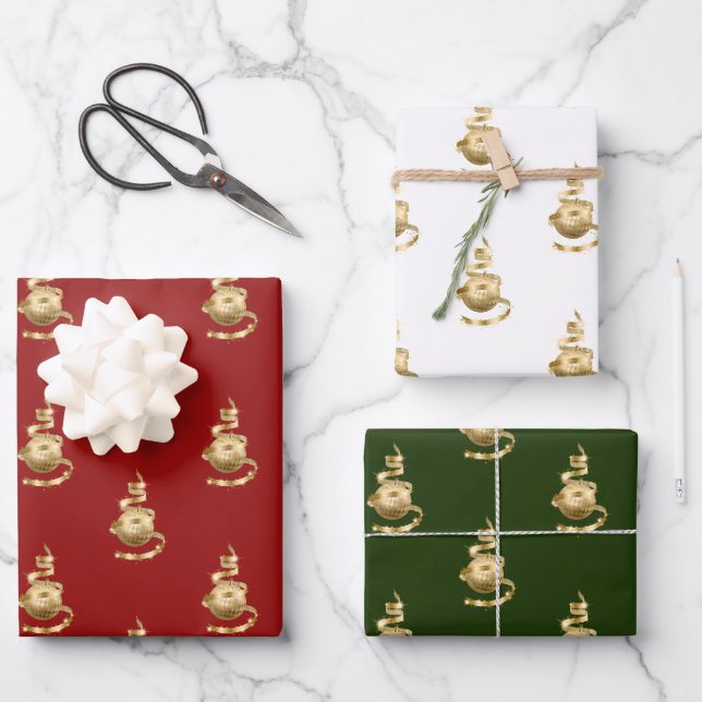 Gold-Zierpapier-Flachblatt-Set von 3 Geschenkpapier Set (Vorderseite)