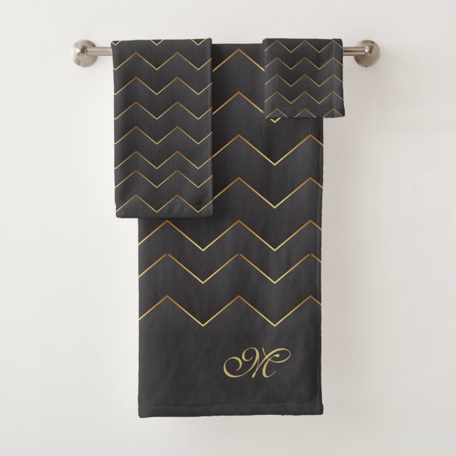 Gold Zig Zag Zickzack Muster Badhandtuch Set (Insitu)