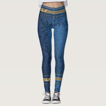 Gold Zipper Blue Jean Leggings