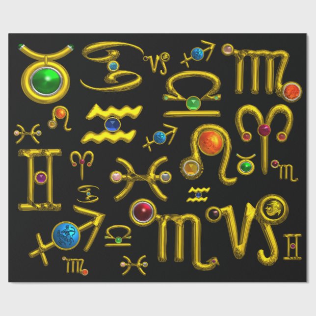 GOLD ZODIAC BIRTHDAY JEWELS,GEMSTONES,ASTROLOGIE GESCHENKPAPIER (Flach)