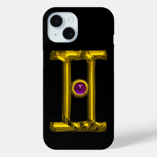 GOLD ZODIAC SIGN GEMINI Lila Alexandrite iPhone 15 Hülle