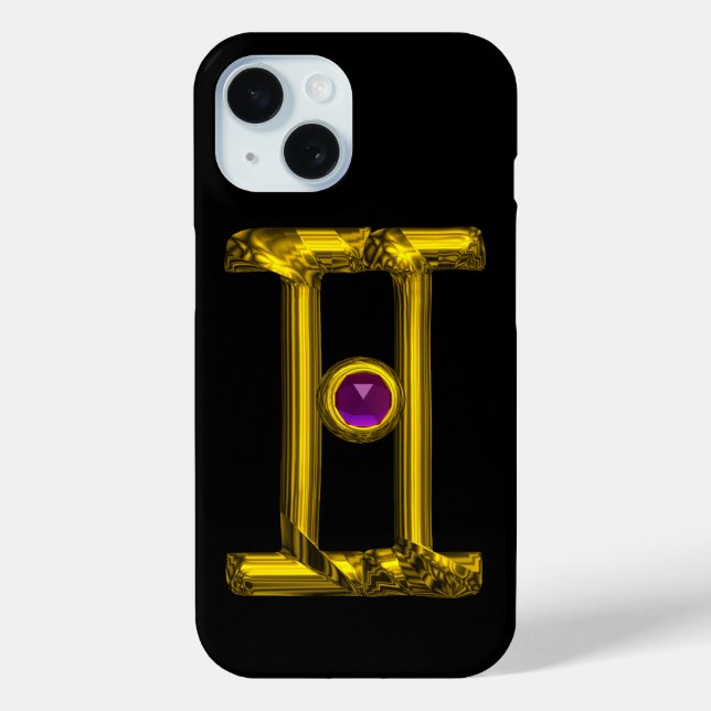 GOLD ZODIAC SIGN GEMINI Lila Alexandrite iPhone 15 Hülle (Rückseite)