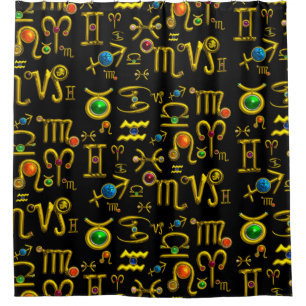 GOLD ZODIAC SIGN JEWELS,GEMSTONES,ASTROLOGIE DUSCHVORHANG