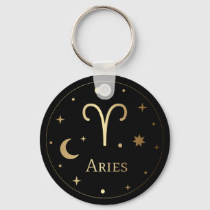Gold-Zodiac-Zeichen/Ähren Schlüsselanhänger