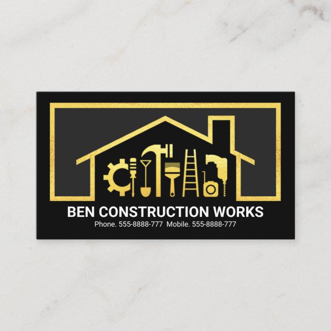 Gold Zuhause Handyman Tools Frame Visitenkarte (Vorderseite)