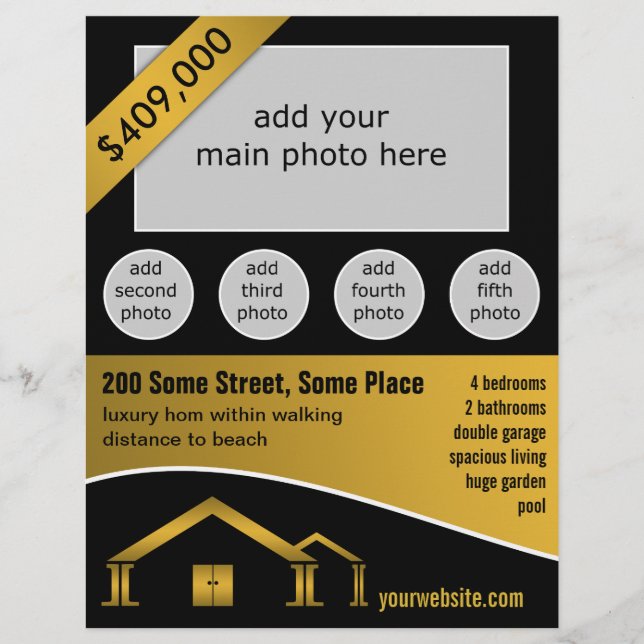 Gold Zuhause Icon für den Verkauf Real Anwesen Age Flyer (Vorne)