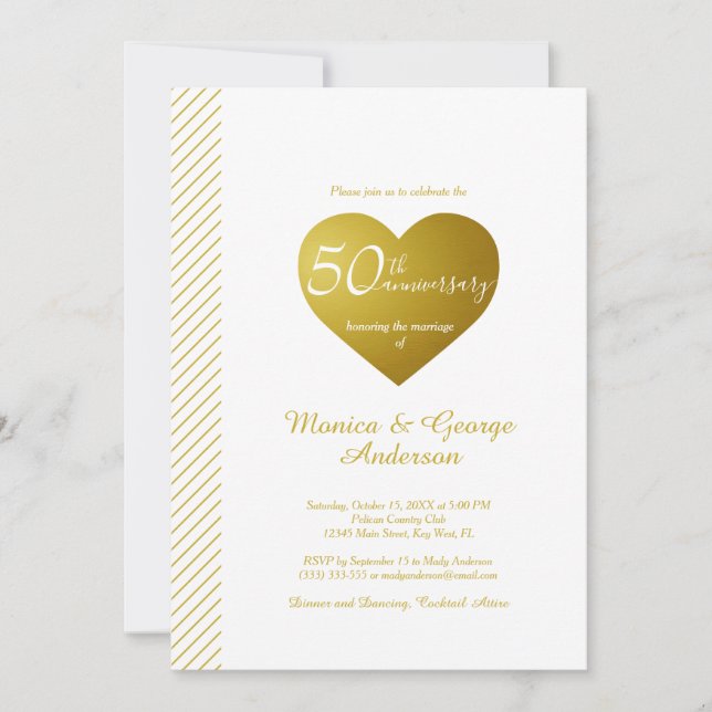 Gold zum 50. Jahrestag der Hochzeit Einladung (Vorderseite)