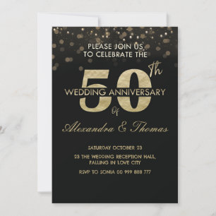 Gold zum 50. Jahrestag der Hochzeit Einladung