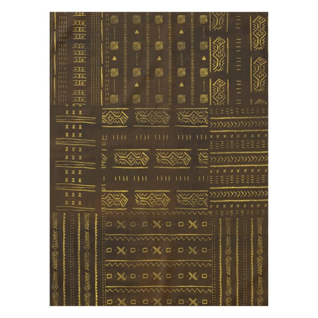 Goldafrikanisches Stammes- Muster auf reicher Tischdecke (Vorderseite)
