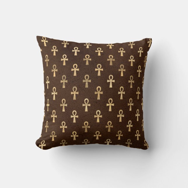 Goldägyptischer Ankh auf Brown Kissen (Vorderseite)