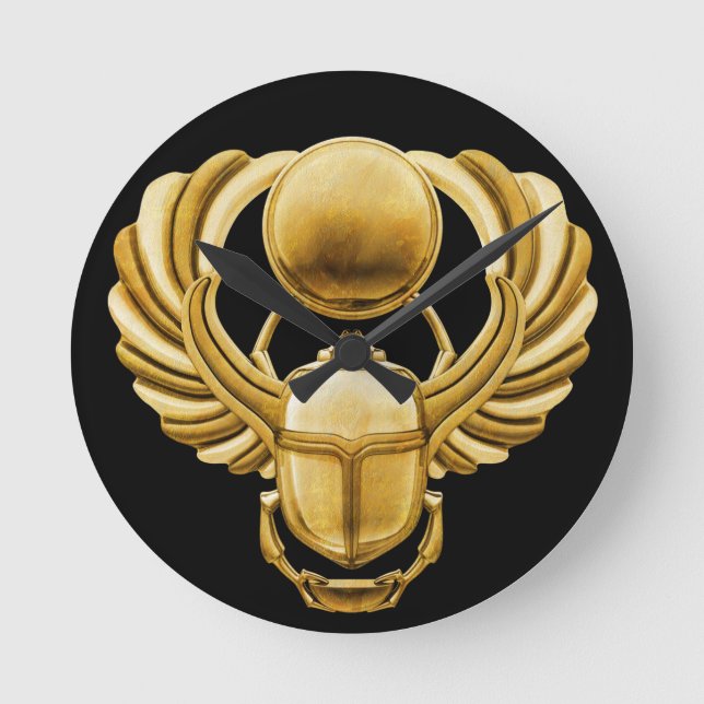 Goldägyptischer Scarab Runde Wanduhr (Vorderseite)