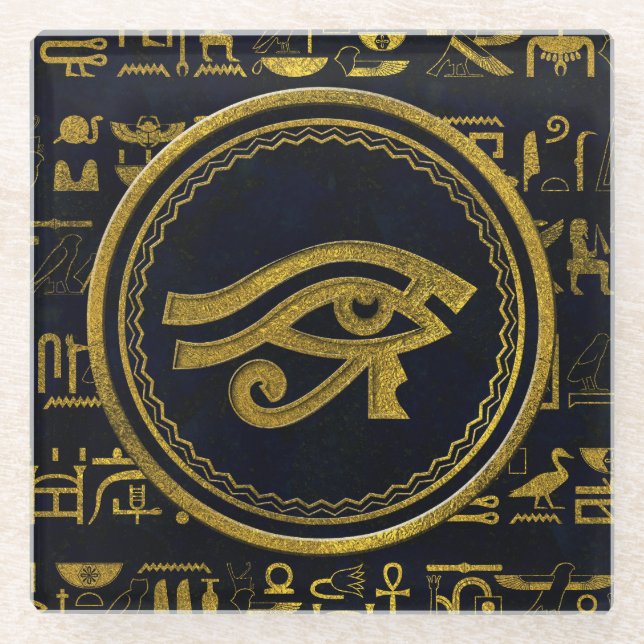 Goldägyptisches Auge von Horus - Wadjet Glasuntersetzer (Vorderseite)
