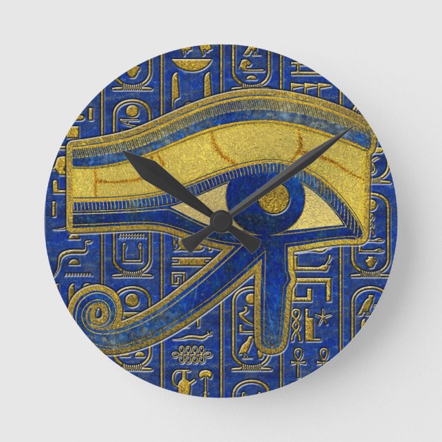 Goldägyptisches Auge von Horus - Wadjet Runde Wanduhr (Vorderseite)