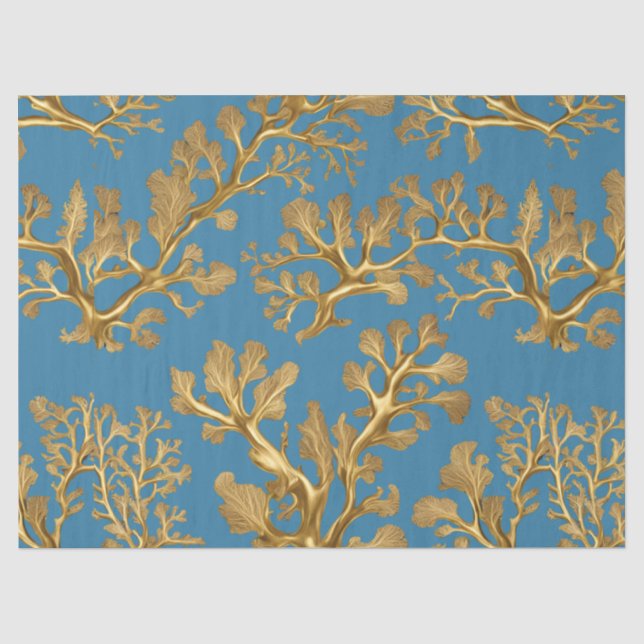 Goldalgen auf Aqua Blue Tissue Seidenpapier (Vorderseite)