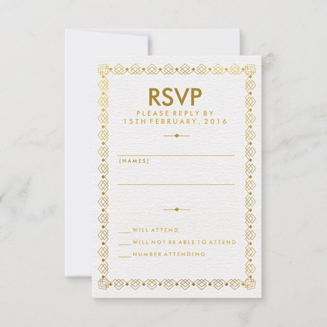 Goldan Art Deco Wedding RSVP Card (Vorderseite)