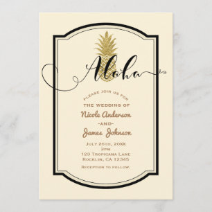 Goldananascreme & Schwarze Tropische Hochzeit Einladung