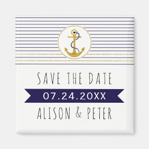 Goldanker Streifen nautische Hochzeit Save the Dat Magnet