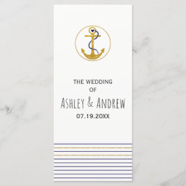Goldanker und Streifen nautisches Hochzeitsprogram Programm