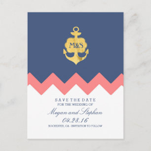 Goldankerkoralle Save the Date Zickzack Ankündigungspostkarte