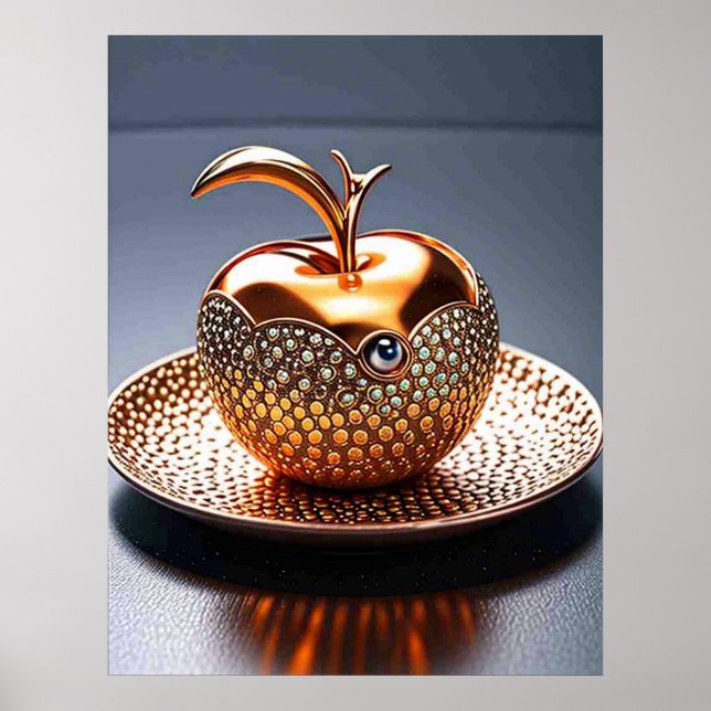 Goldapfel auf einem Teller Poster (Vorne)
