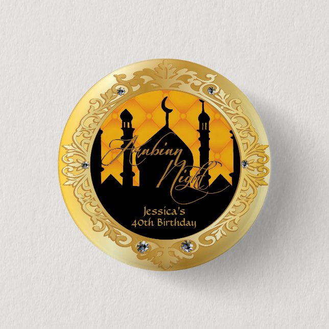 Goldarabische NachtParty, 1 Zoll-runder Knopf Button (Vorderseite)