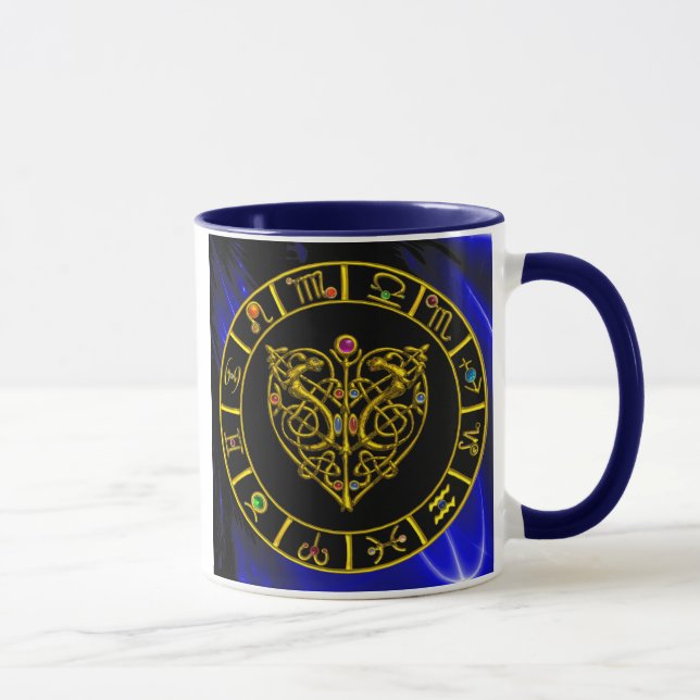 GOLDASTRALHERZ, Zodiaka-Zeichen, Astrologie-Diagra Tasse (Rechts)