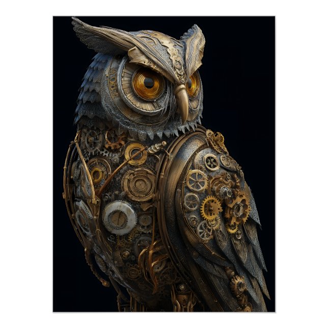 Goldäugige Steampunk-Eule Poster (Vorderseite)