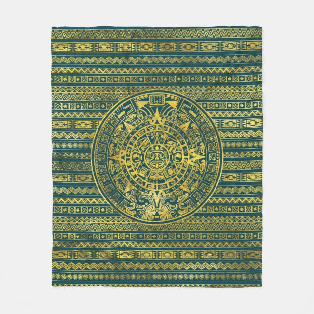 Goldaztekischer Inka-Mayakalender Fleecedecke (Vorderseite)