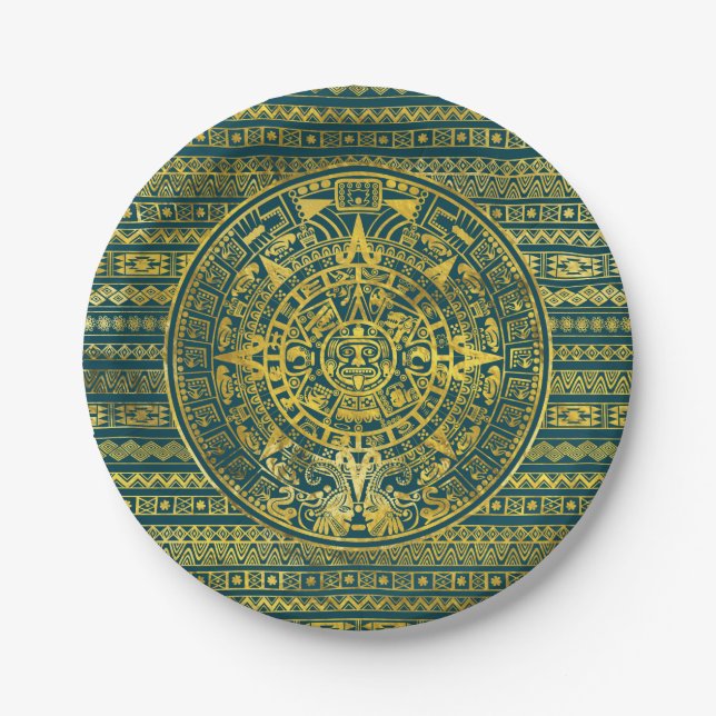 Goldaztekischer Inka-Mayakalender Pappteller (Vorderseite)