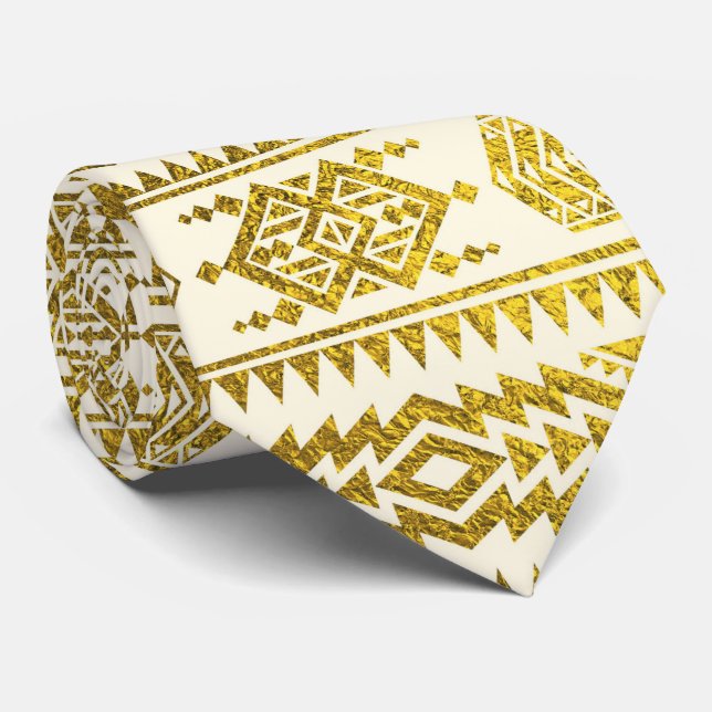 Goldaztekisches peruanisches Stammes- Muster Krawatte (Gerollt)