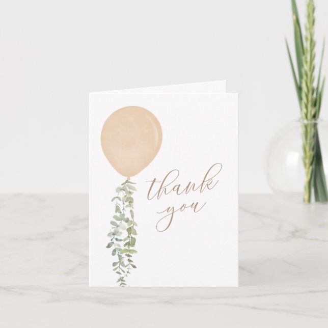 Goldballon Eukalyptus Baby Dusche Dankeskarte (Vorderseite)