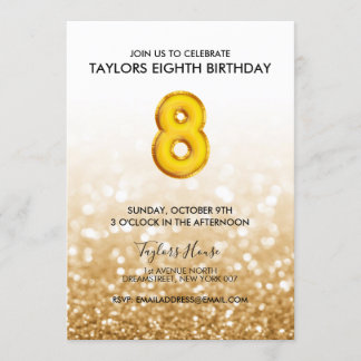 Goldballon-Glitzer 8. Geburtstagsparty Einladung
