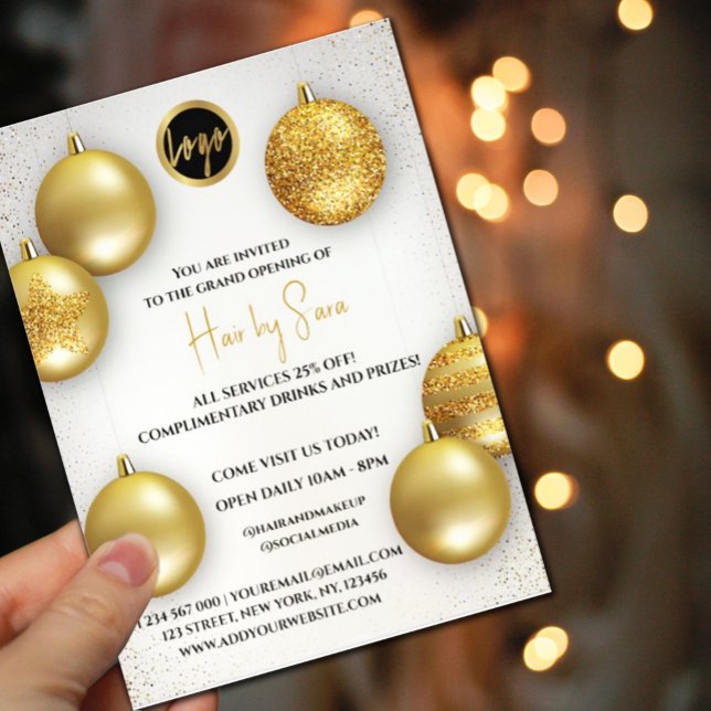 Goldballon Preise Logo Wir sind offen Flyer (#businessmarketingadvertisingpromotion #createyourownbusinessflyer #goldpalloon #partyivitztion #pr)