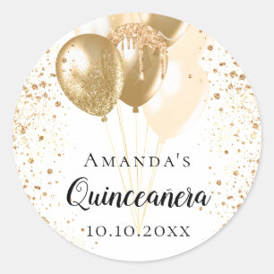 Goldballons aus Quinceanera-Glitzer Runder Aufkleber