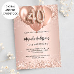 Goldballons der 40. Rose Einladung<br><div class="desc">Für einen eleganten 40. Geburtstag. Eine Rose goldener Hintergrund. Mit Rose Gold, rosa Imitat Glitzern und Ballons dekoriert. Personalisieren und fügen Sie einen Namen und Party-Details. Der Name ist mit einem handgeschriebenen Stil Skript geschrieben, Nummer 40 mit ballon Stil Schriftart.</div>