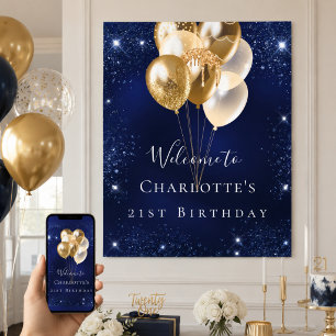Goldballons der Birthday Marine Blue Glitzer willk Poster