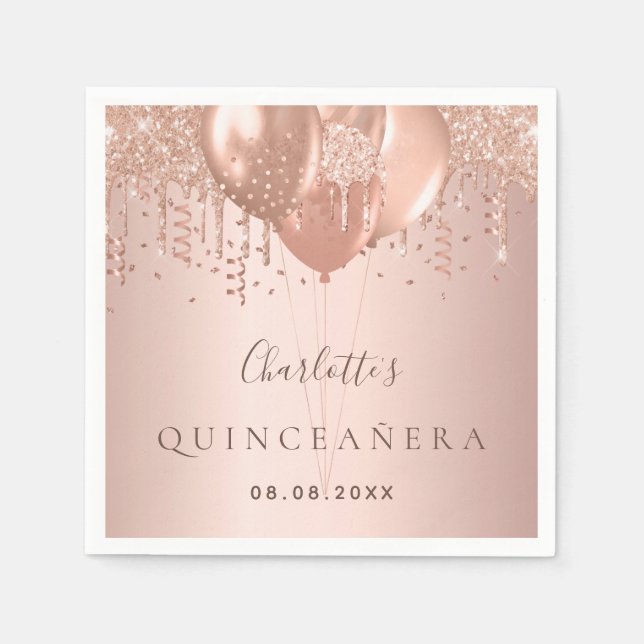 Goldballons der Quinceanera-Rose Serviette (Vorderseite)