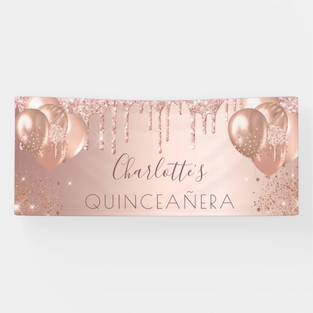 Goldballons der Rose Quinceanera Party Banner (Horizontal)