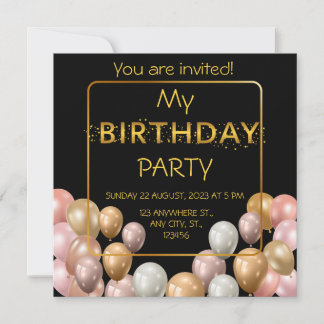 Goldballons. Eleganter Geburtstag Einladung