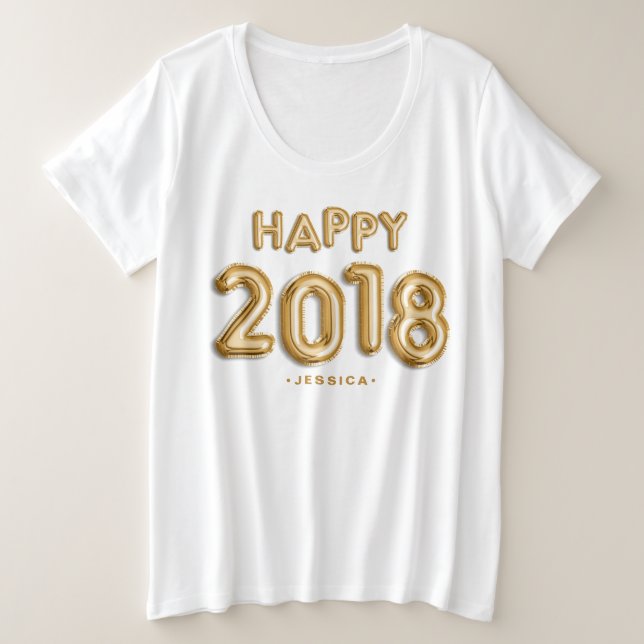 Goldballons glücklich 2018 Personalisiert Große Größe T-Shirt (Design vorne)