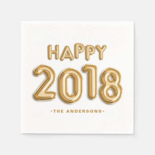 Goldballons glücklich 2018 Personalisiert Serviette (Vorderseite)