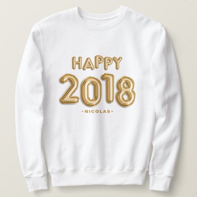 Goldballons glücklich 2018 Personalisiert Sweatshirt (Design vorne)
