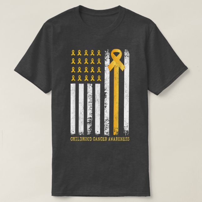 Goldband in einer Flagge Kindheitskrebs-Bewusstsei T-Shirt (Design vorne)