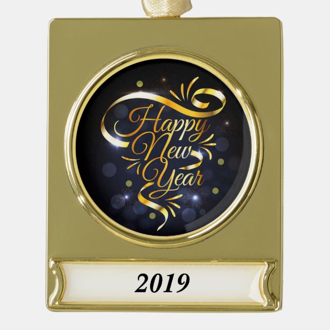 Goldband-neues Jahr Banner-Ornament Gold (Vorderseite)