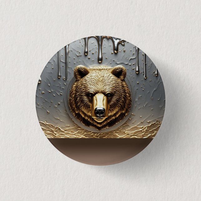 Goldbär-Relief mit metallischem Tröpfcheneffekt 🐻 Button (Vorderseite)