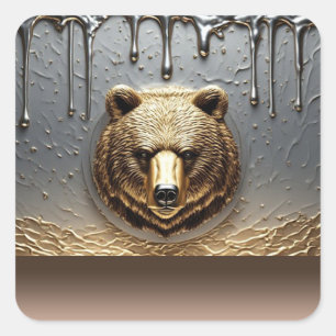 Goldbär-Relief mit metallischem Tröpfcheneffekt 🐻 Quadratischer Aufkleber