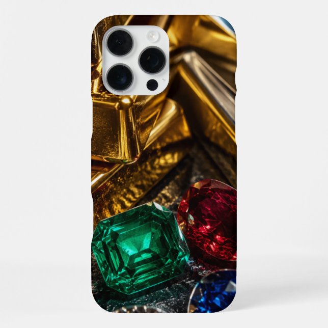 Goldbarren Edelsteine iPhone 16 Pro Max Hülle (Rückseite)