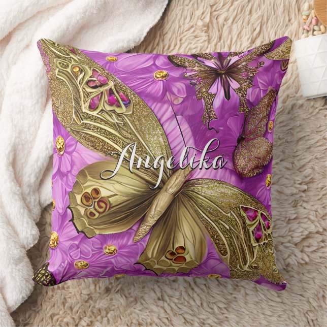 Goldbarren Rosa Blume Personalisierter Name Kissen (Decke)