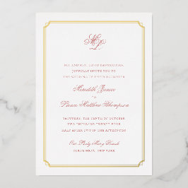 Goldbarren-Rosa- und Gold-Monogramm-Hochzeit Folieneinladung